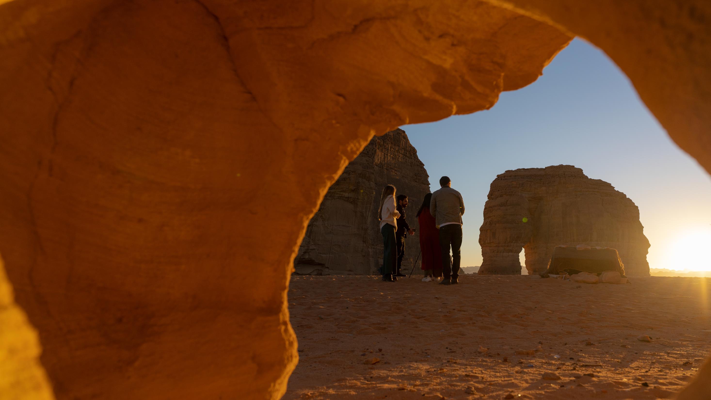 Sunlit sandstone formation in the Saudi desert